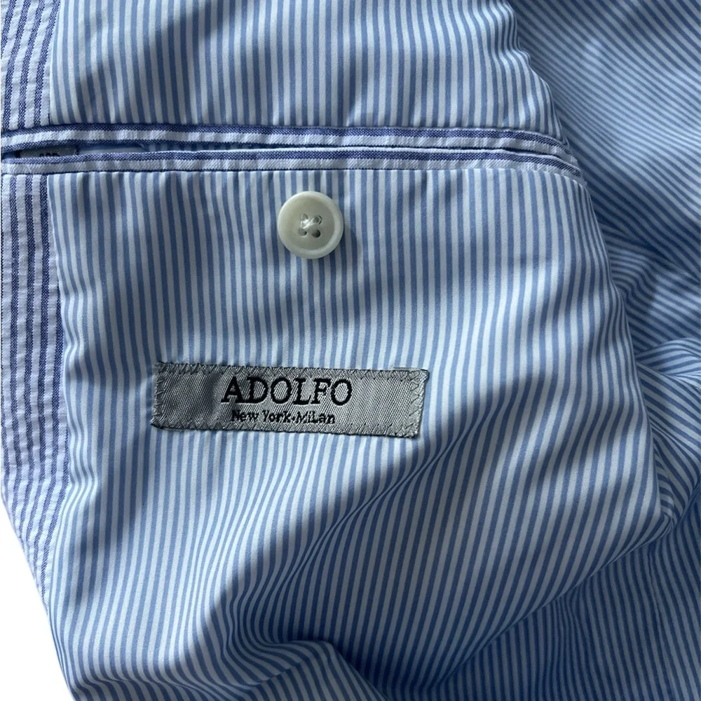Adolfo 48R × 43W Seersucker 2 Piece Suit Blue Stripe
100% Cotton EUC - Picture 5 of 10